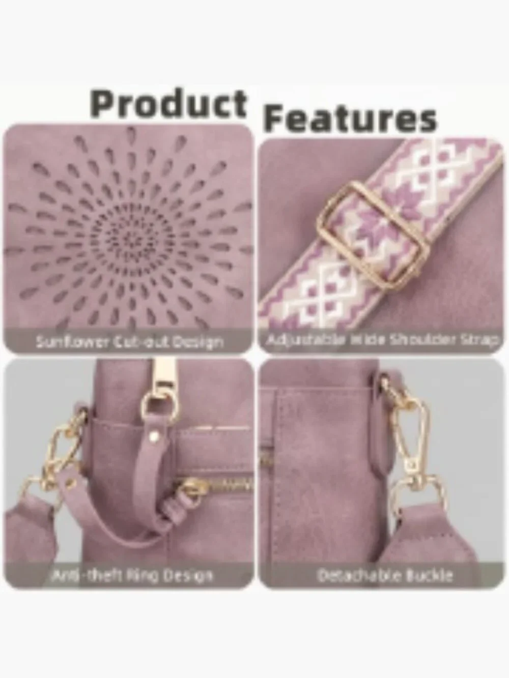 Faux Leather Multi-Pocket Hobo Crossbody Bag with Adjustable Guitar Strap